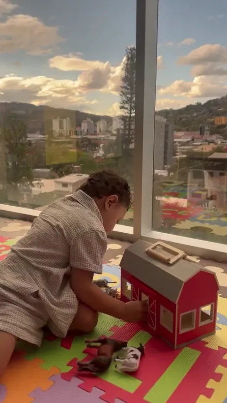 Niño jugando con juguete de granja en NeuroNexos